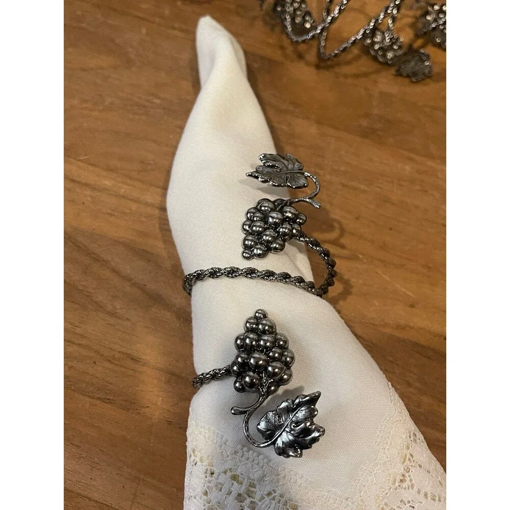 8 PEWTER GRAPE VINE Wine NAPKIN RINGS